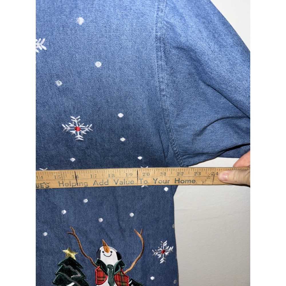 Vintage Tantrums Jean Jacket Women XL Embroidered Christmas Snowman Granny - Picture 5 of 6